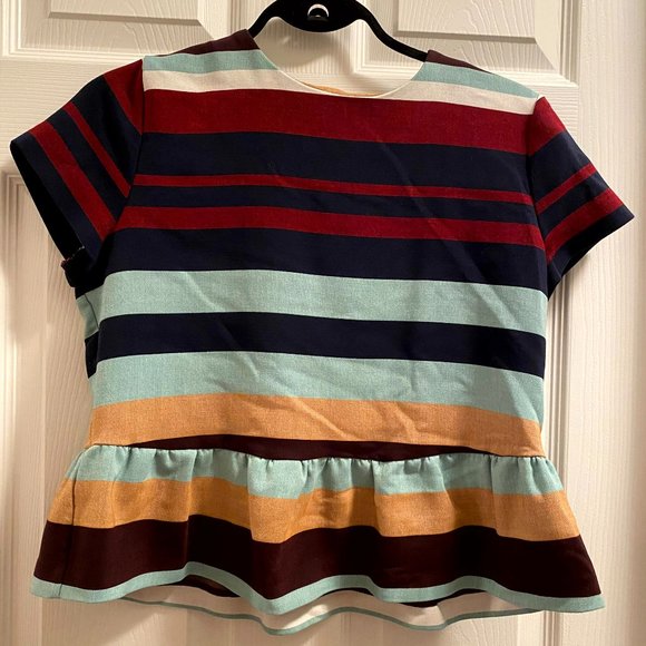 Zara Striped Top with Peplum and Cap Sleeve - Picture 1 of 3